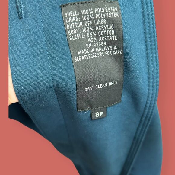 🦚 VTG TEAL TRENCH PRIVATE EYE DETECTIVE FLOWY 80s SIZE 8 PETITE - Picture 8 of 8